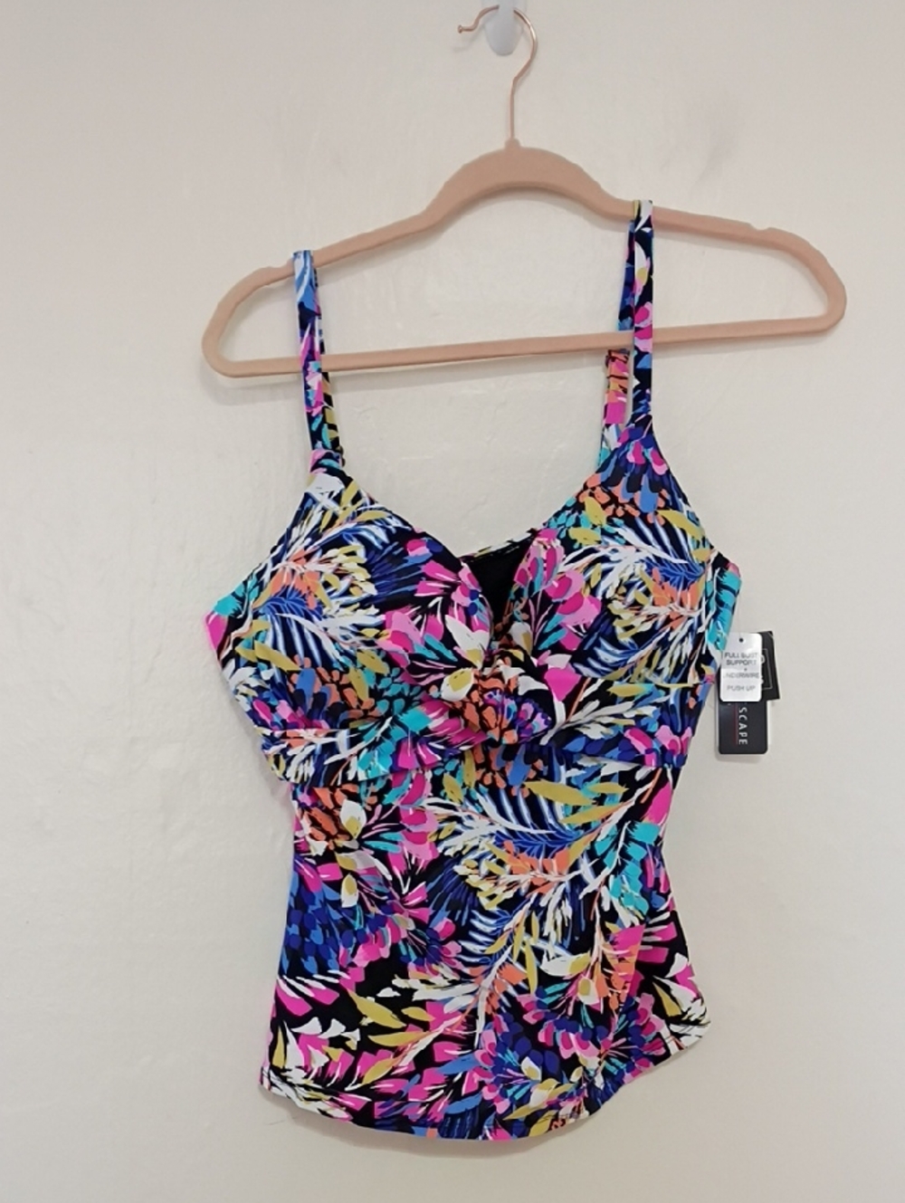 Island Escape Multicolor Underwire Push Up Tankini Top Size 14 NWT